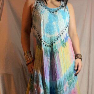 Deadstock Y2K Tie Dye Embroidered Midi Dress